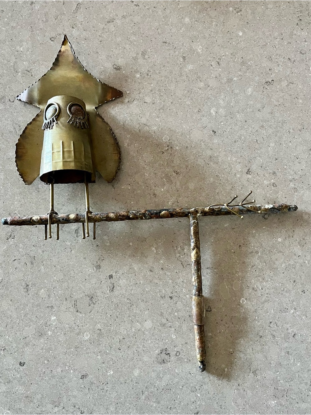 Vintage Brutalist Metal Bird Perch Decor in Brass and other Metal - Unbranded